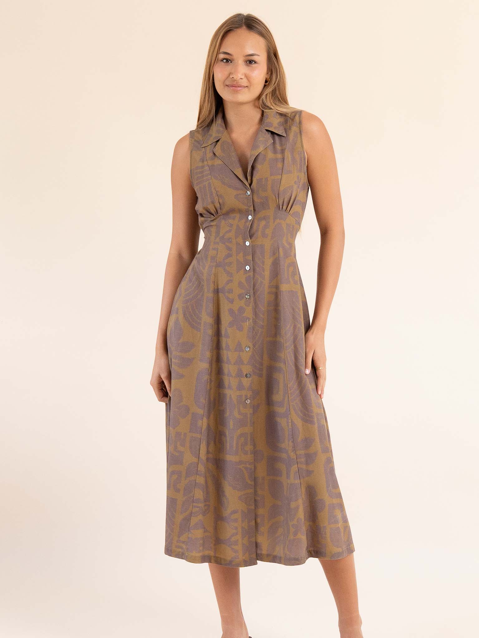 Pivai Button Dress - Brown Tav Pivai Button Dress - Brown Tav