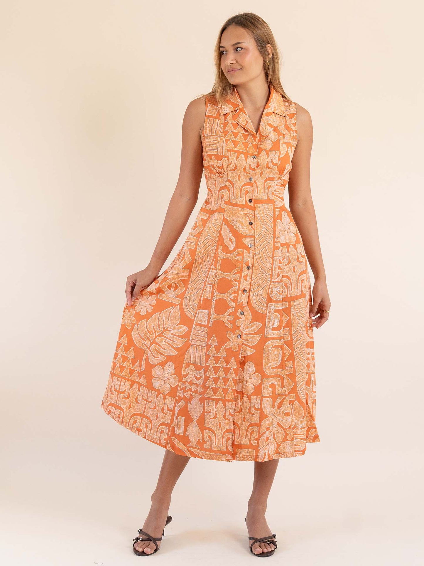 Pivai Button Dress - Clay