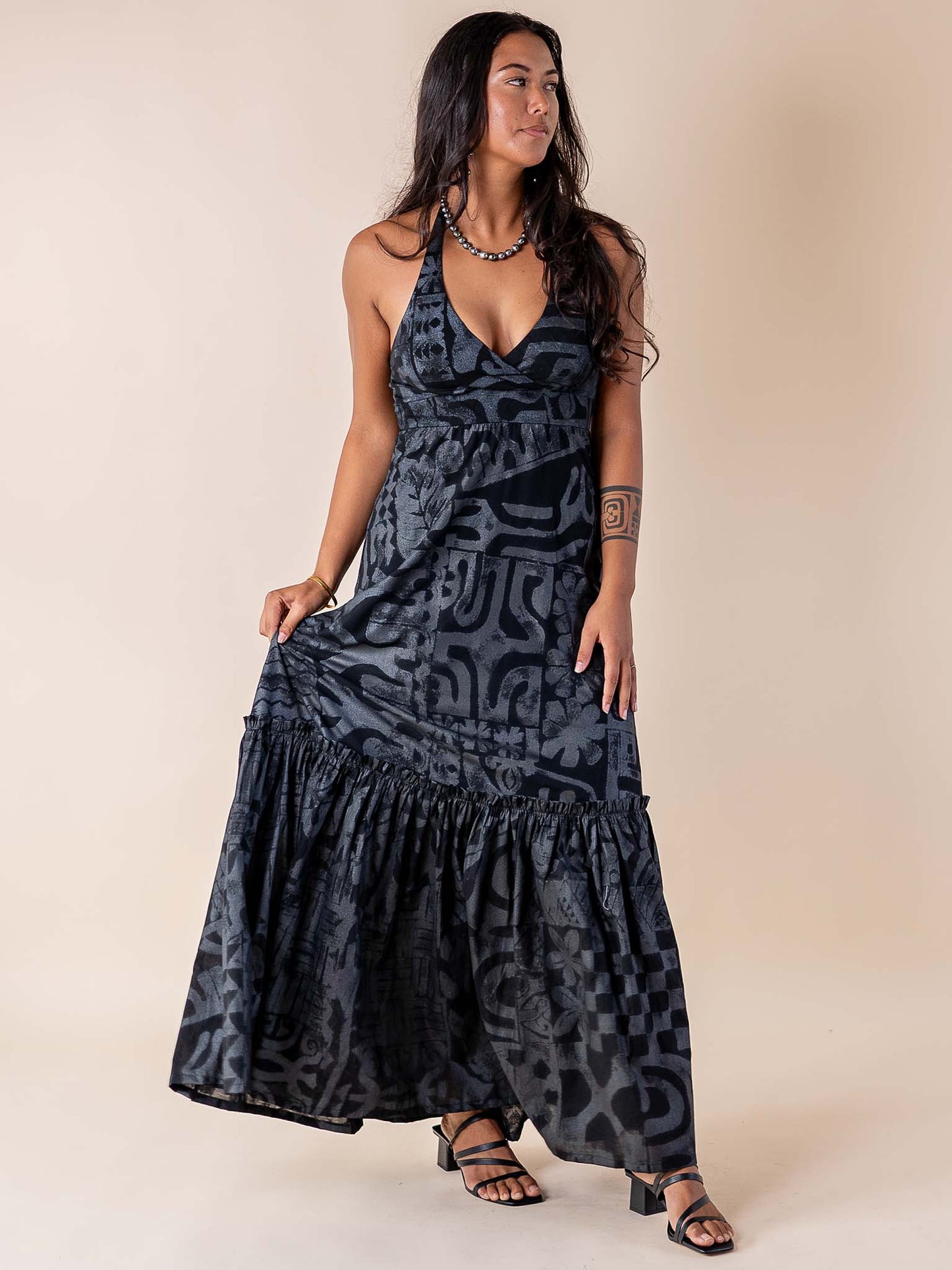 Avarua Dress Long - Tahitian Black Pearl