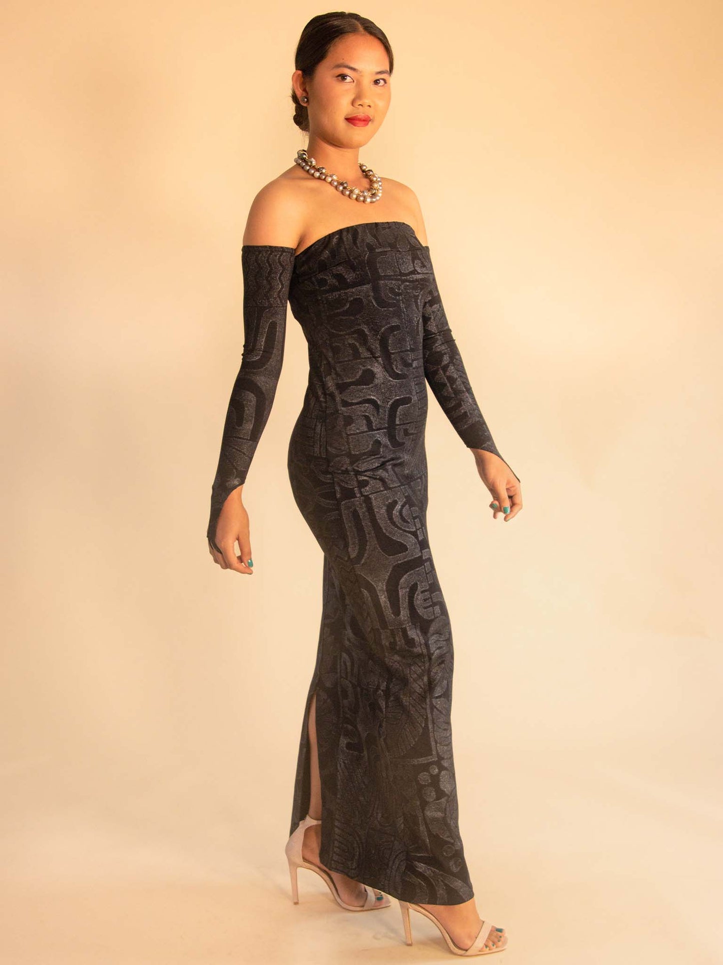 Mina Dress Long - Tahitian Black Pearl